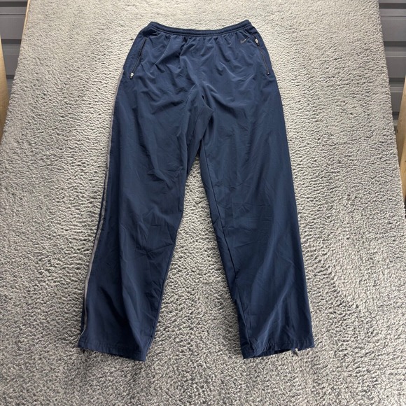 Vintage Nike Track Pants Mens Large Blue Polyester Running Baggy Fit Zipper Legs - Picture 1 of 9